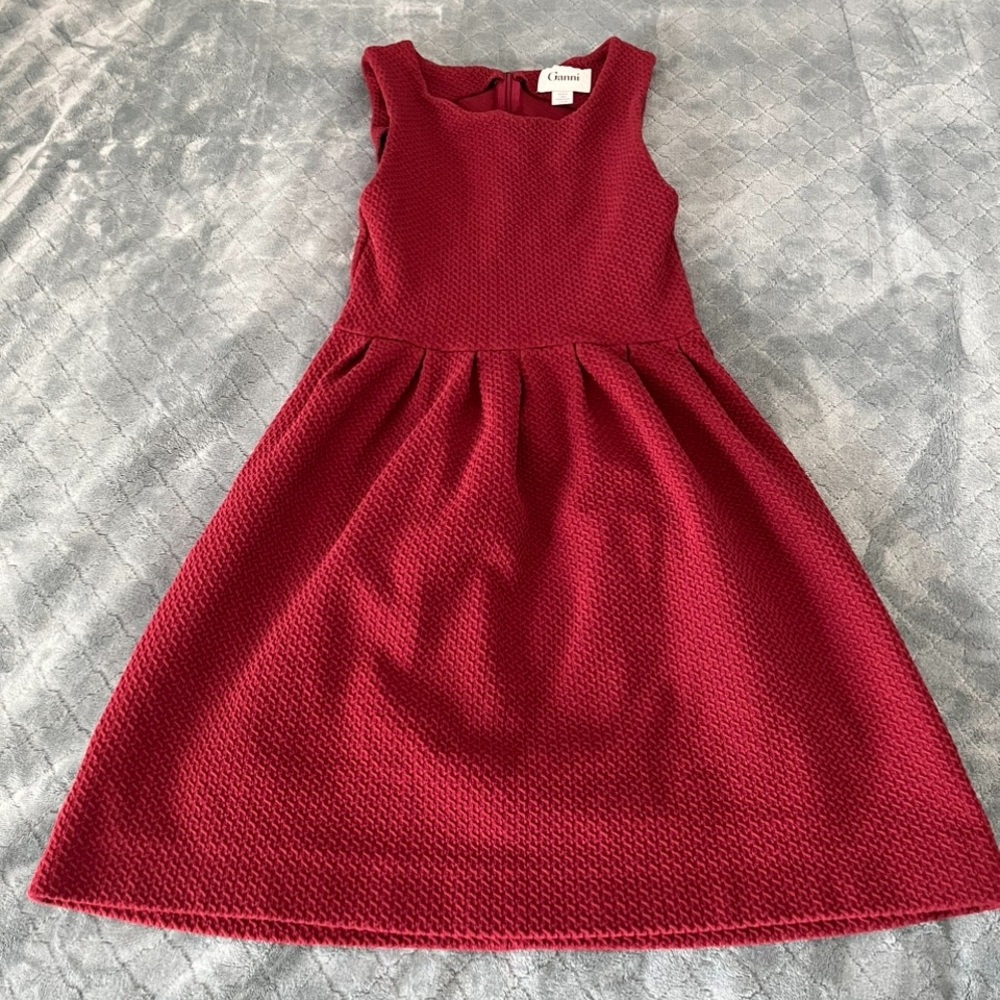 Ganni Burgundy Red Textured Waffle Knit Pleated Sleeveless Mini Dress XS
